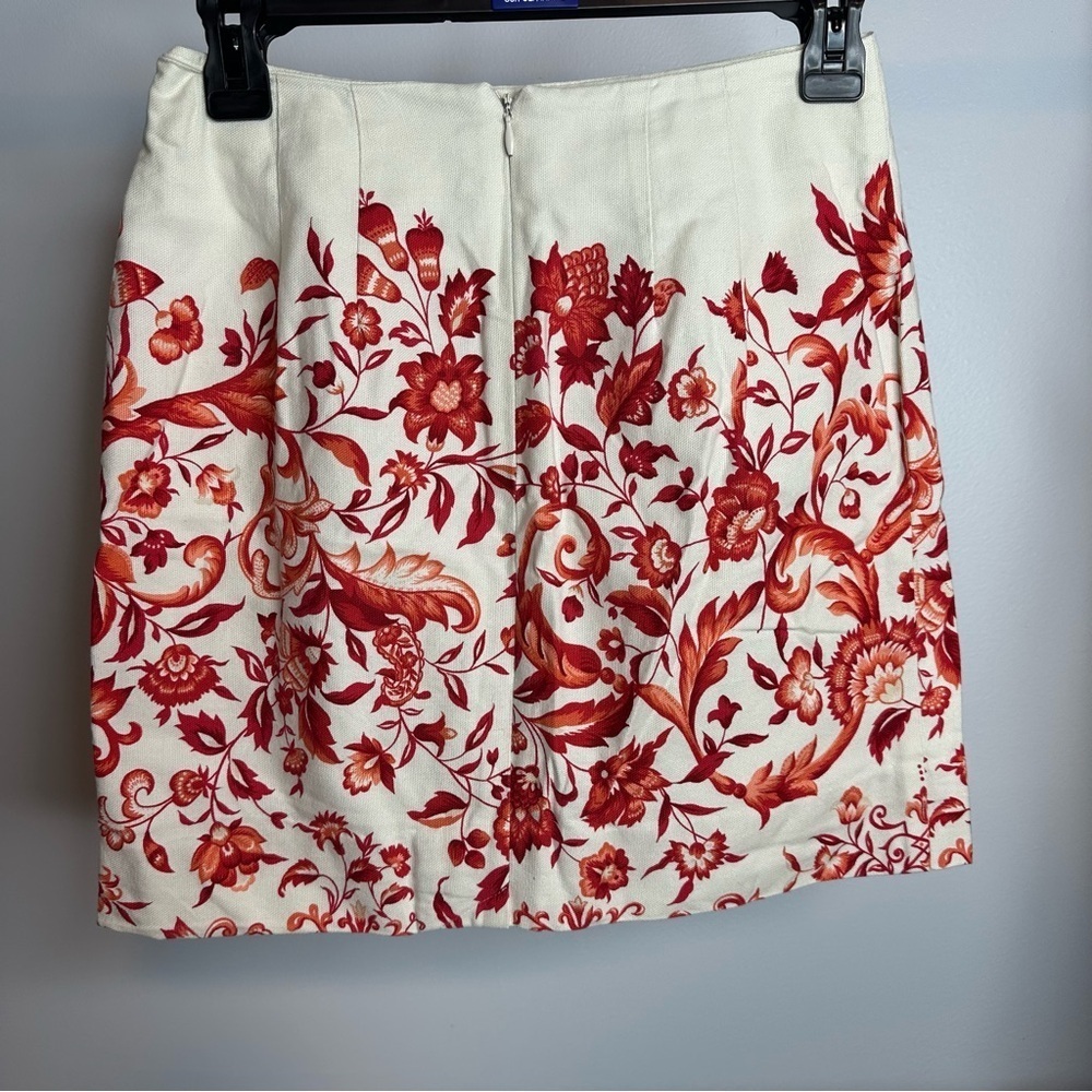 Talbots Skirt Womens Sz 2 Petites Orange Floral Cream Pencil Career - Picture 2 of 9